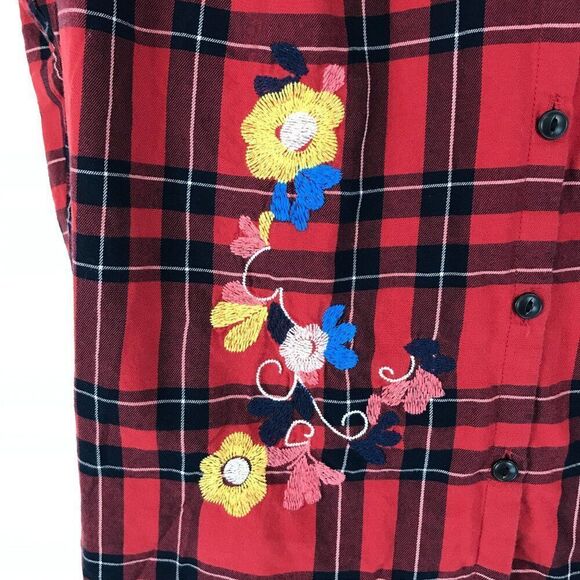 Madewell Embroidered Central Shirt in Dahl Plaid Women's XS Floral Button Down - Picture 2 of 11